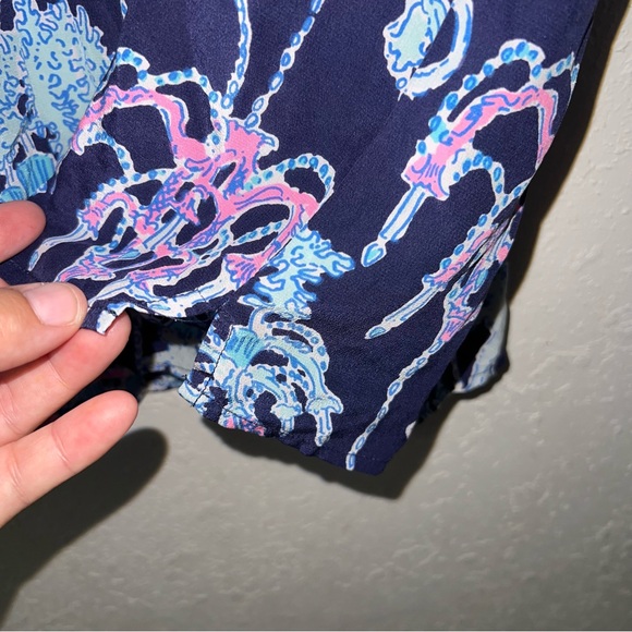 Lilly Pulitzer BNWOT Elsa 100% Silk Top Bright Navy Pop up Monkey Trouble Small - Picture 8 of 12